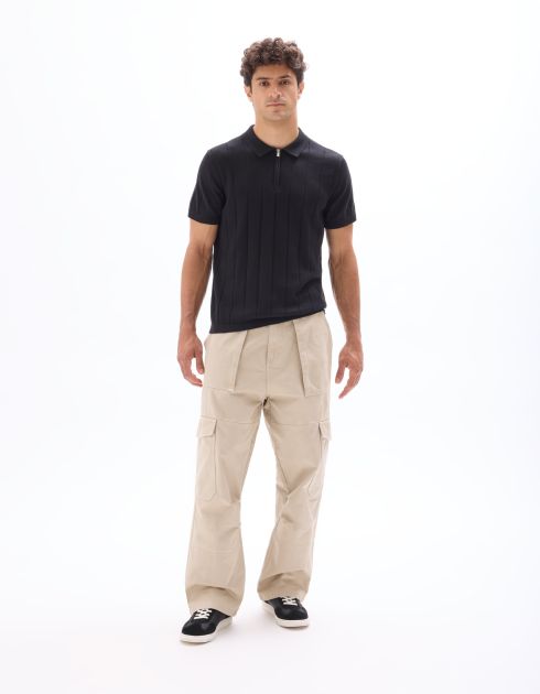 Polo regular en maille col zippé - noir