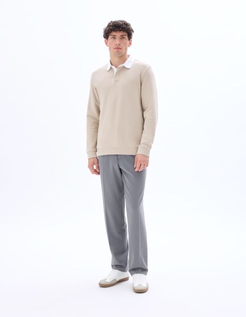 Polo regular uni manches longues - beige