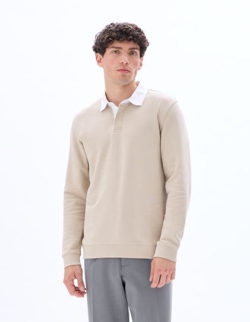Polo regular uni manches longues - beige
