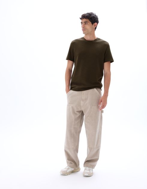 T-shirt regular col rond 100% coton reliéfé - carbone