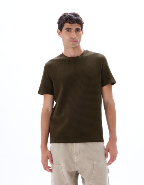 T-shirt regular col rond 100% coton reliéfé - carbone