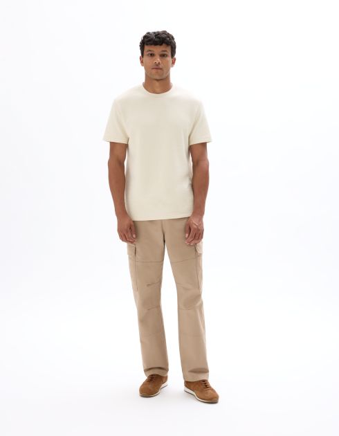 T-shirt regular col rond 100% coton reliéfé - chêne