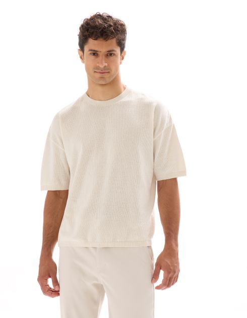 T-shirt boxy col rond en maille - chêne