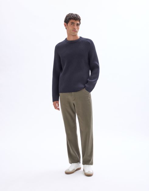 Pull col rond en maille côtelée - encre