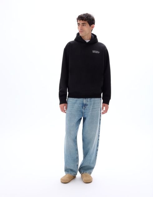 Sweat oversize Capuche imprimé Asie - noir