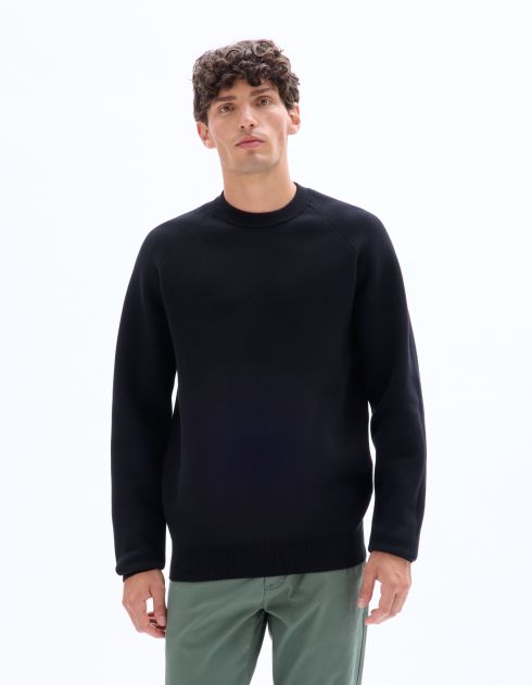 Pull col rond en coton mélangé uni - noir