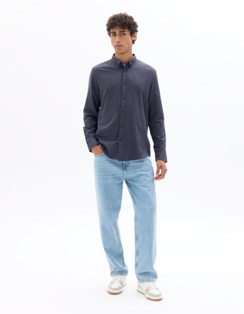 Chemise regular unie en flanelle - bleu