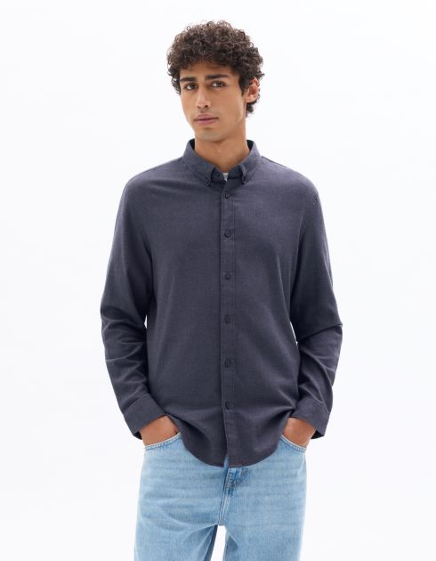 Chemise regular unie en flanelle - bleu
