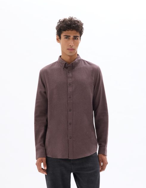 Chemise regular unie en flanelle - bordeaux