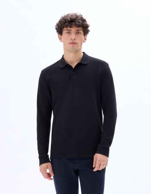 Polo regular piqué 100% coton manches longues - noir