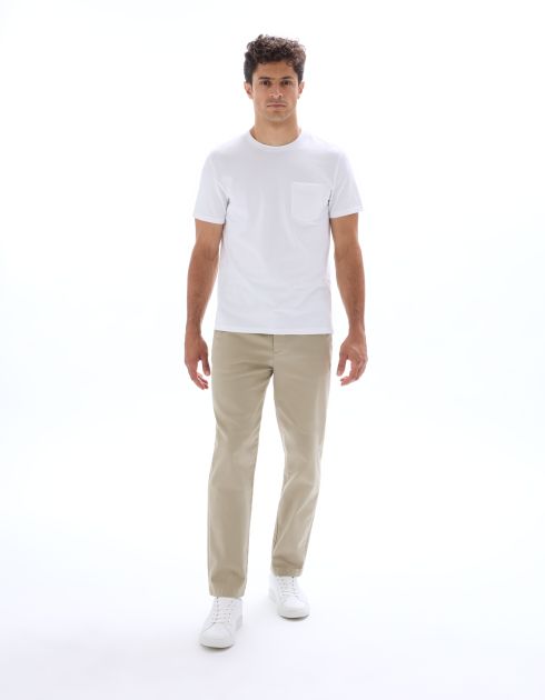 T-shirt regular col rond 100% coton piqué stretch - blanc