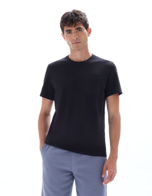 T-shirt regular col rond 100% coton piqué stretch - noir