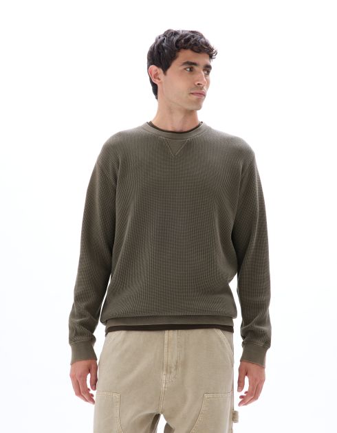 Sweat regular col rond 100% coton gaufrée- anthracite