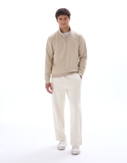 Sweat regular col camionneur uni - beige