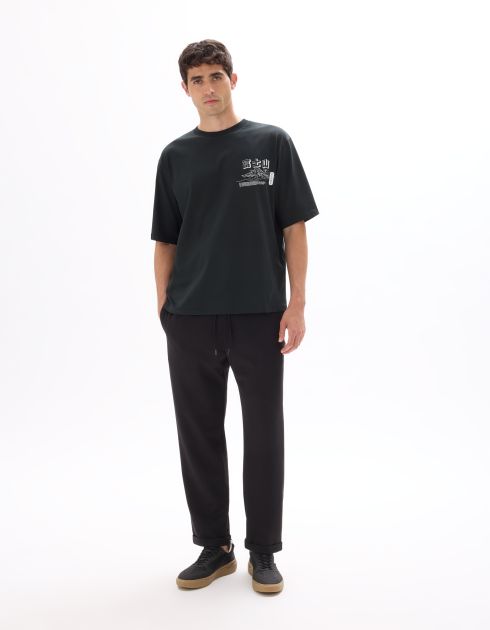 T-shirt oversize col rond 100% coton imprimé asie - noir