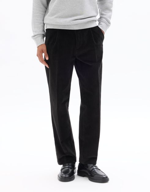 Pantalon chino straight en velour - noir