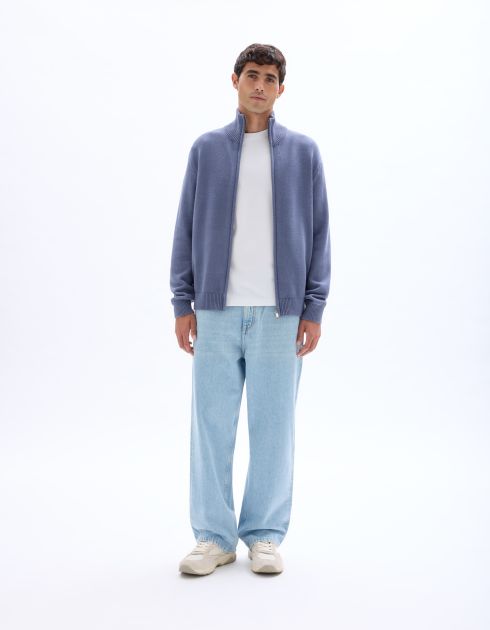 Cardigan col camionneur zippé 100% coton - anthracite