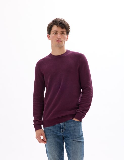 Pull col rond 100% coton piqué - bordeaux
