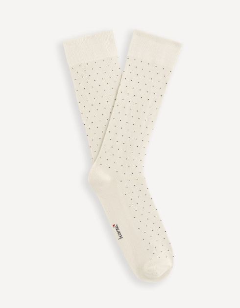 Chaussettes hautes en coton mélangé à pois - Blanc