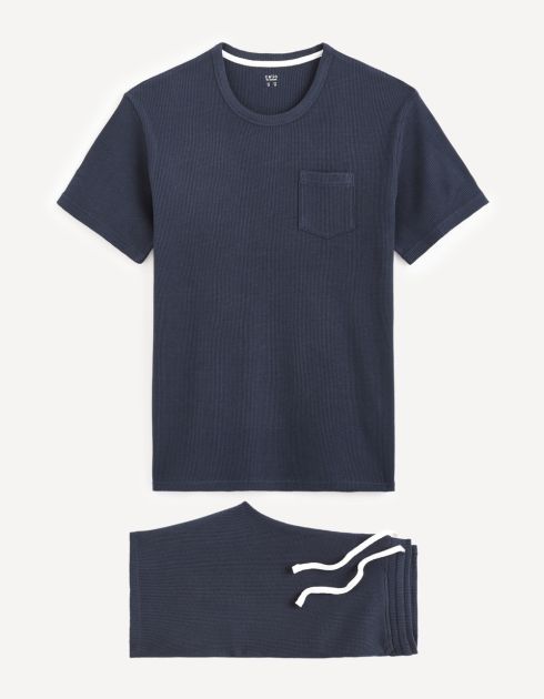 Pyjama manches coeurtes et short 100% coton - marine